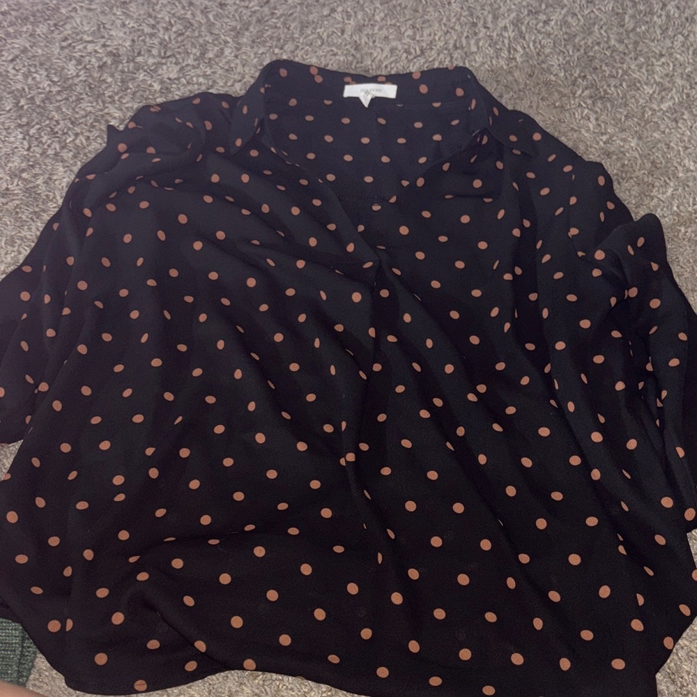 Maurices Black Blouse with Tan Dots